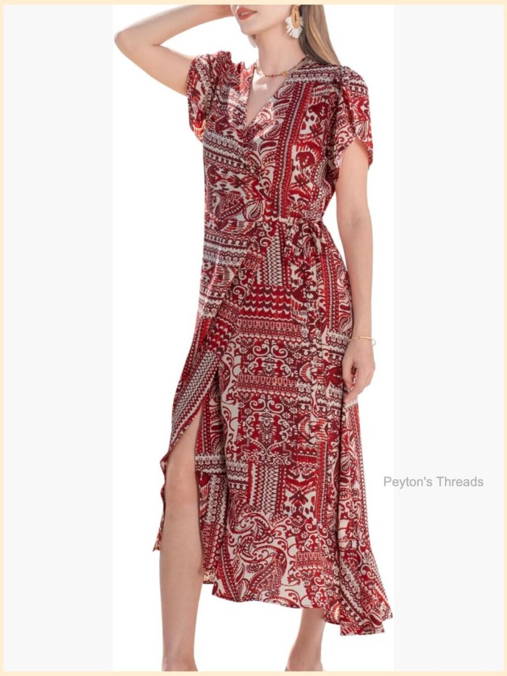 Boho Floral Maxi Dress Short Sleeve Wrap V Neck Long Flowy Beach